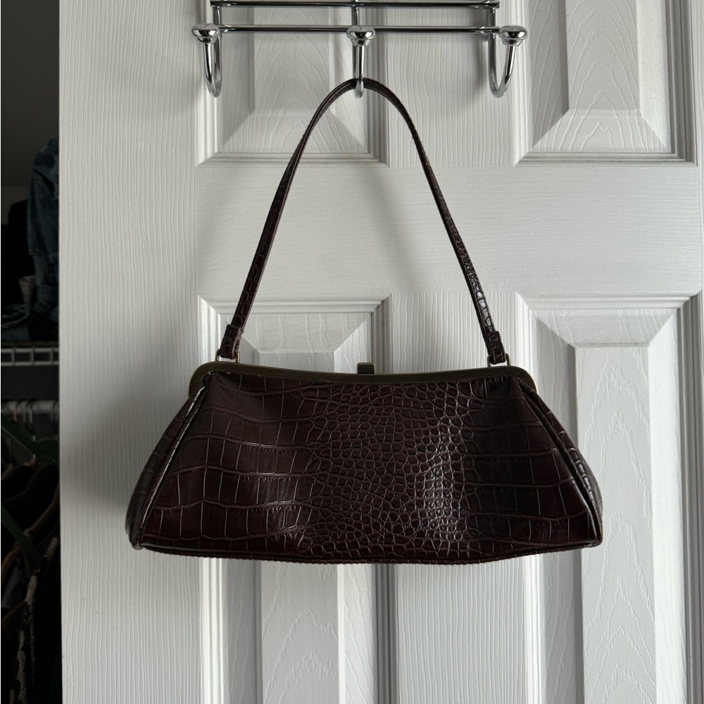 vintage snake print brown pleather evening bag